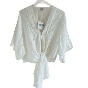 Selfie Leslie White Tie-Front Blouse